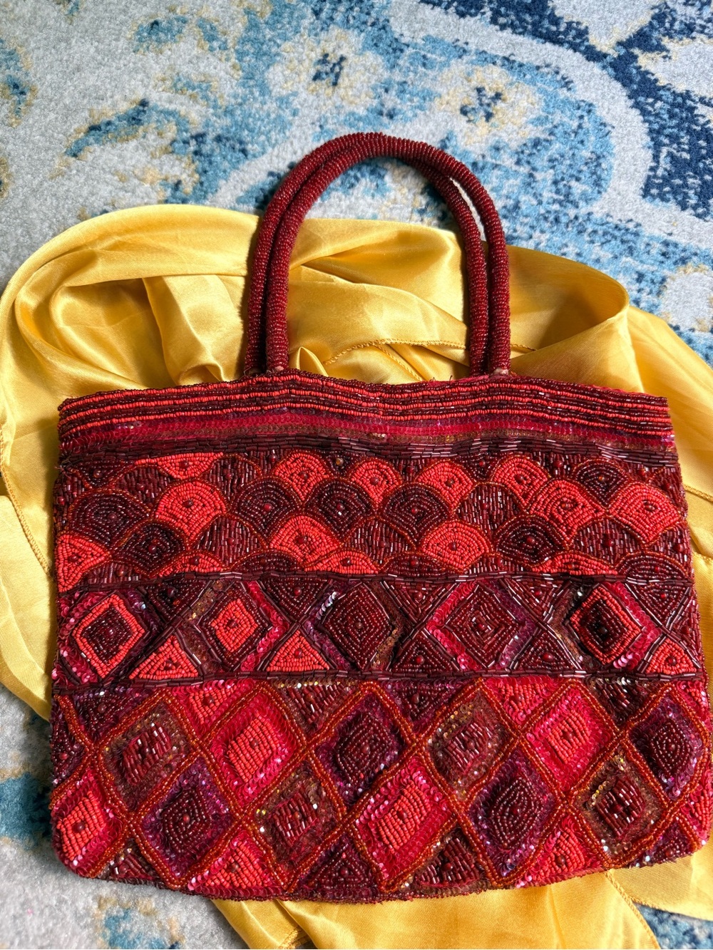 Red Beaded Tote Bag - Elegant Handheld Women’s Bag